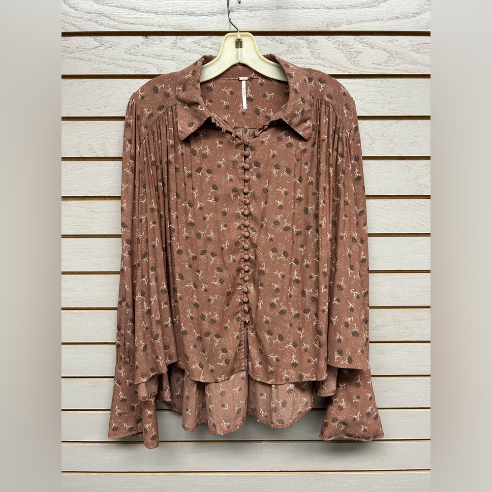 Free People Floral Button-Up Blouse in Rust
